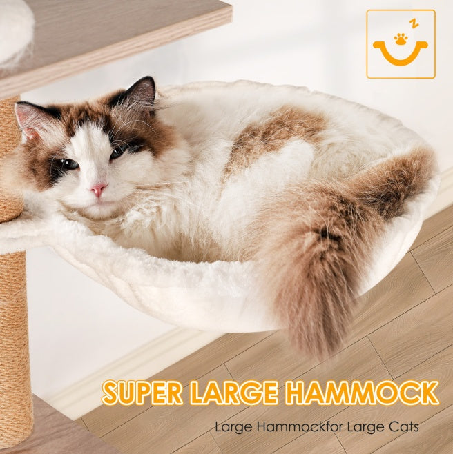 Cat Tree With Litter Box Enclosure - Modern Cat Condo With Scratching Posts, Feeding Bowl & Removable Pompom Sticks, Gray