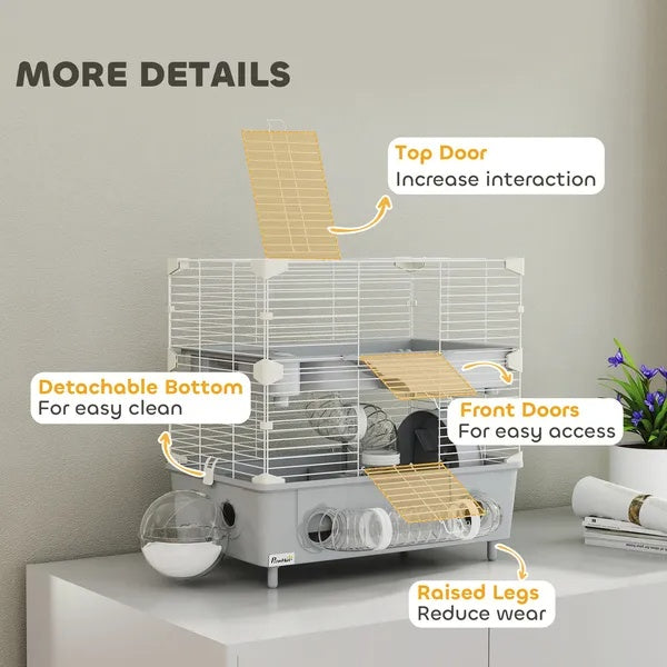 2-Tier Hamster Cage With Sand Bathroom, Running Wheel, Water Bottle