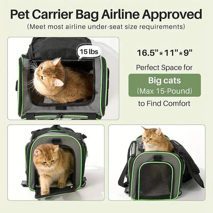 Expandable, Foldable, Portable Pet Carrier With Wheels And Six Sides For Cats And Small Dogs.