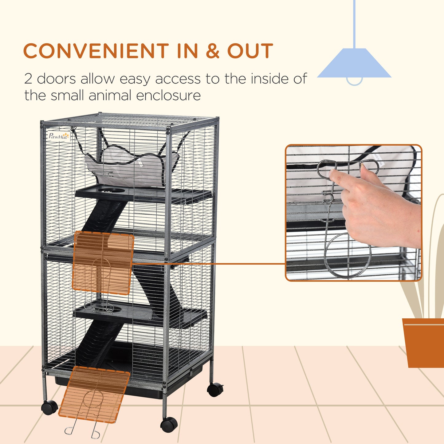 Large Metal 4 Tiers Small Animal Cage With Hammock, Removable Tray, Extra Space For Ferrets Chinchillas, Gray