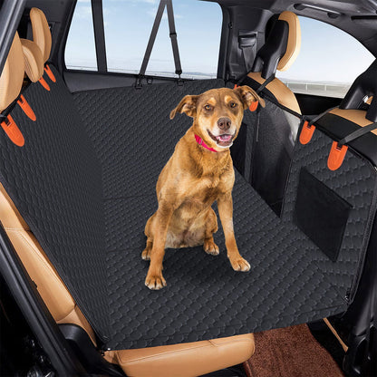 Dog Car Back Seat Cover With Zipper Mesh Window Storage Bags Waterproof 600D Oxford Cloth Car Seat Protector With Slide Flaps For Cars Trucks SUVs