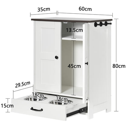 Dog Feeding Station, Dog Food Storage Cabinet With Hidden Dog Bowls, Adjustable Panel, Hooks, For Medium Sized Dogs, White