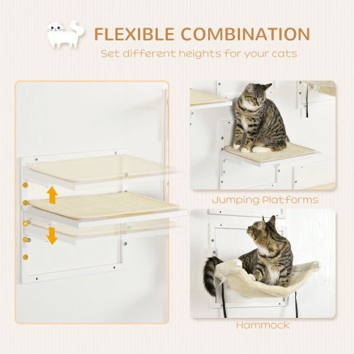 PawHut 6-pc Modern Cat Wall Shelves For Indoor Cats, Height Adjustable Jumping Platforms