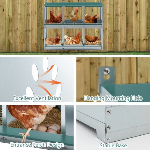 Chicken Nesting Box, 6 Room Metal Nesting Boxes For Chicken,Galvanized Steel Nesting Boxes For Hens,Easy To Assemble