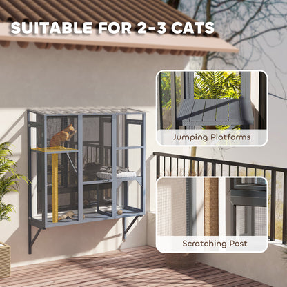 Catio Outdoor, Window Catio For 2-3 Large Indoor Cats W 2 Jumping Platforms, Scratching Post, For Playing, Napping