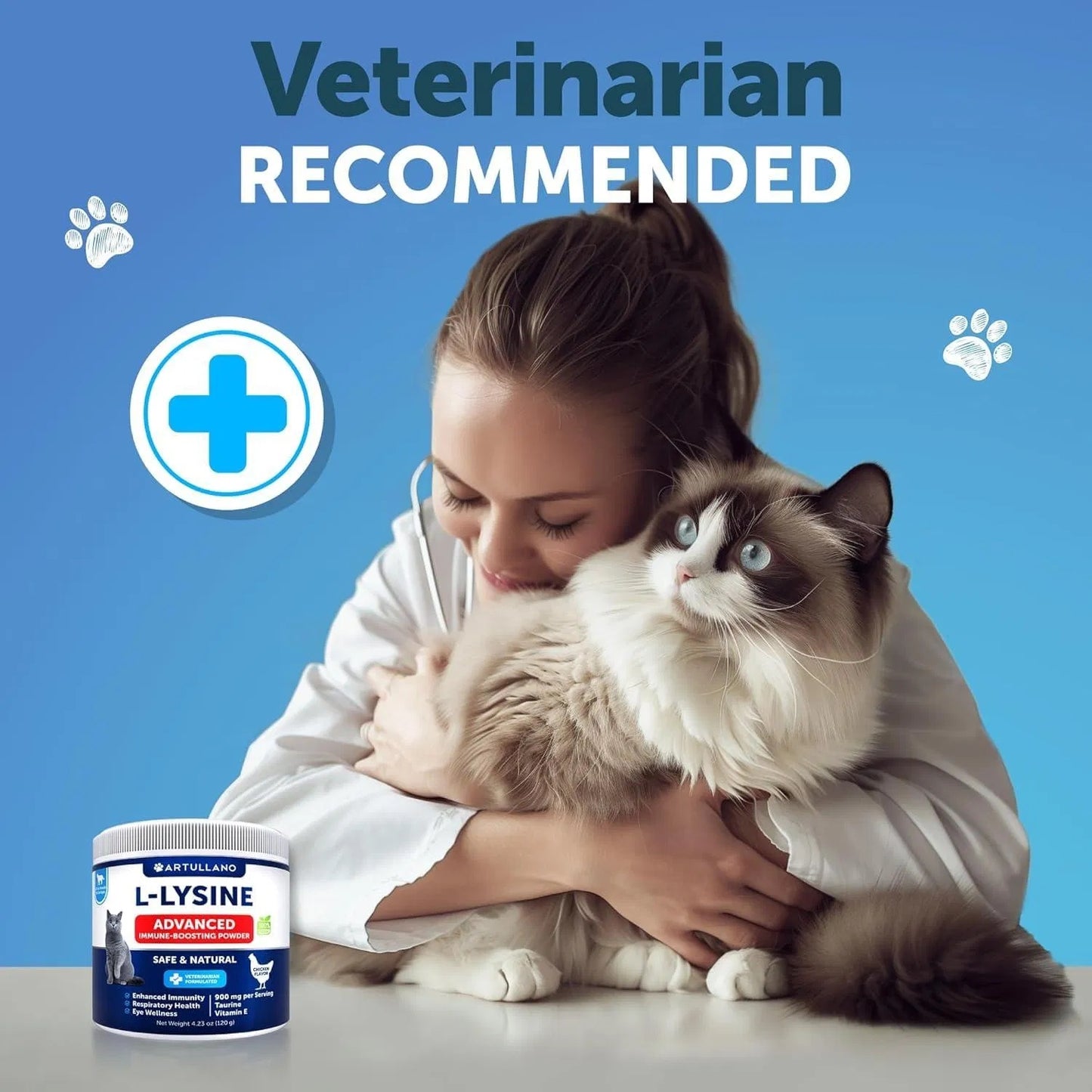 L-Lysine For Cats Lysine Powder Supplement 900mg Serving Immune Support For Cats & Kittens Sneezing Runny Nose Squinting Watery Eyes Cold Eye Respiratory Health With Taurine