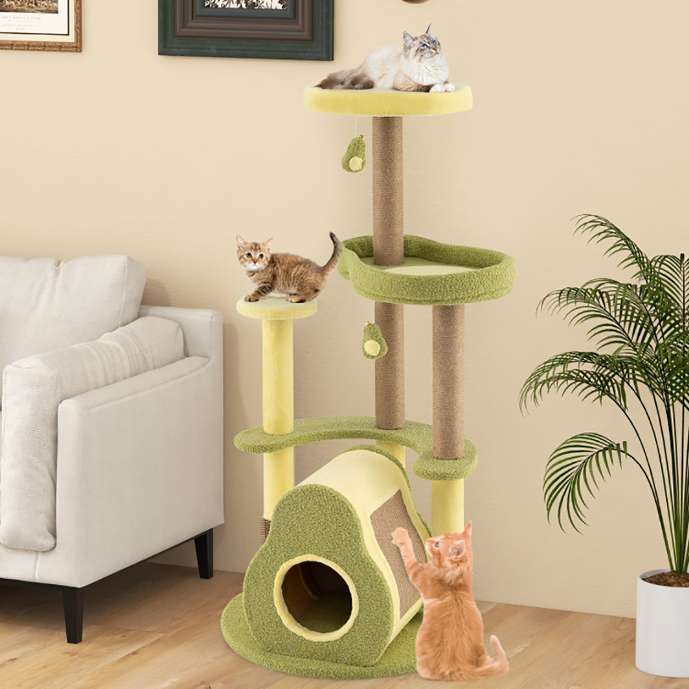 Freestanding Multi-level Avocado Cat Tower With Private Condo