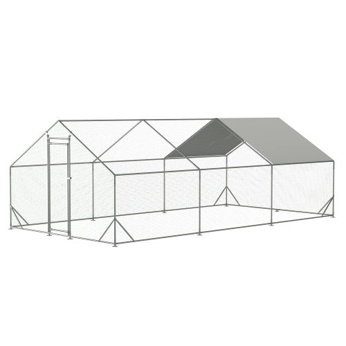 Large Metal Chicken Coop, Walk-in Chicken Run,Galvanized Wire Poultry Chicken Hen Pen Cage, Rabbits Duck Cages With Waterproof And Anti-Ultraviolet Cover For Outside10 L X 20W X 6.56H