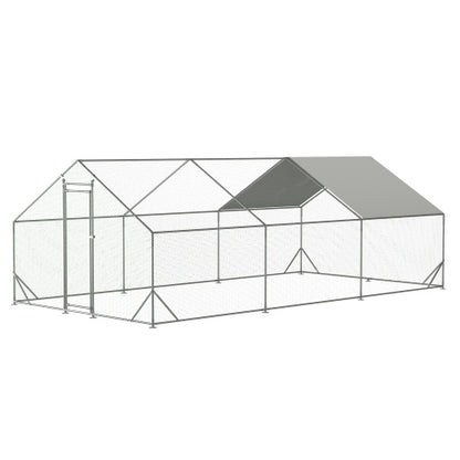 Large Metal Chicken Coop, Walk-in Chicken Run,Galvanized Wire Poultry Chicken Hen Pen Cage, Rabbits Duck Cages With Waterproof And Anti-Ultraviolet Cover For Outside10 L X 20W X 6.56H