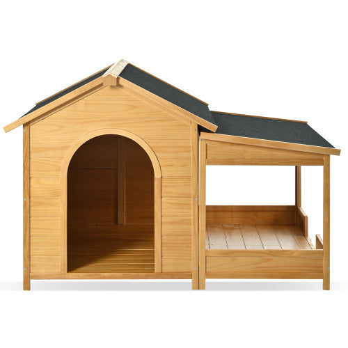 60.2 Large Wooden Dog House With Porch, Cabin Style Dog Crate With Asphalt Roof And Elevated Floor, Dog Kennel With Side Window And Doors, Perfect For Medium & Large Dogs, Nature