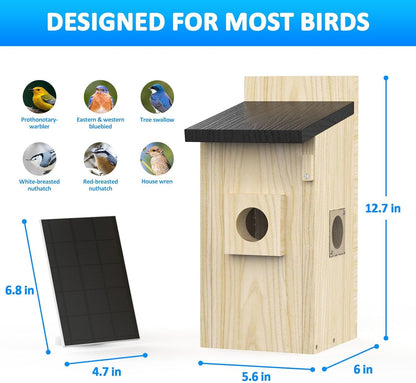 Smart Bird Houses For Outside Solar Powered,4MP Birdhouse Camera For Outdoors, Watch Bird Nesting & Hatching In Real Time, AI Identify Bird Behavior & Create, DIY Ideal Gift