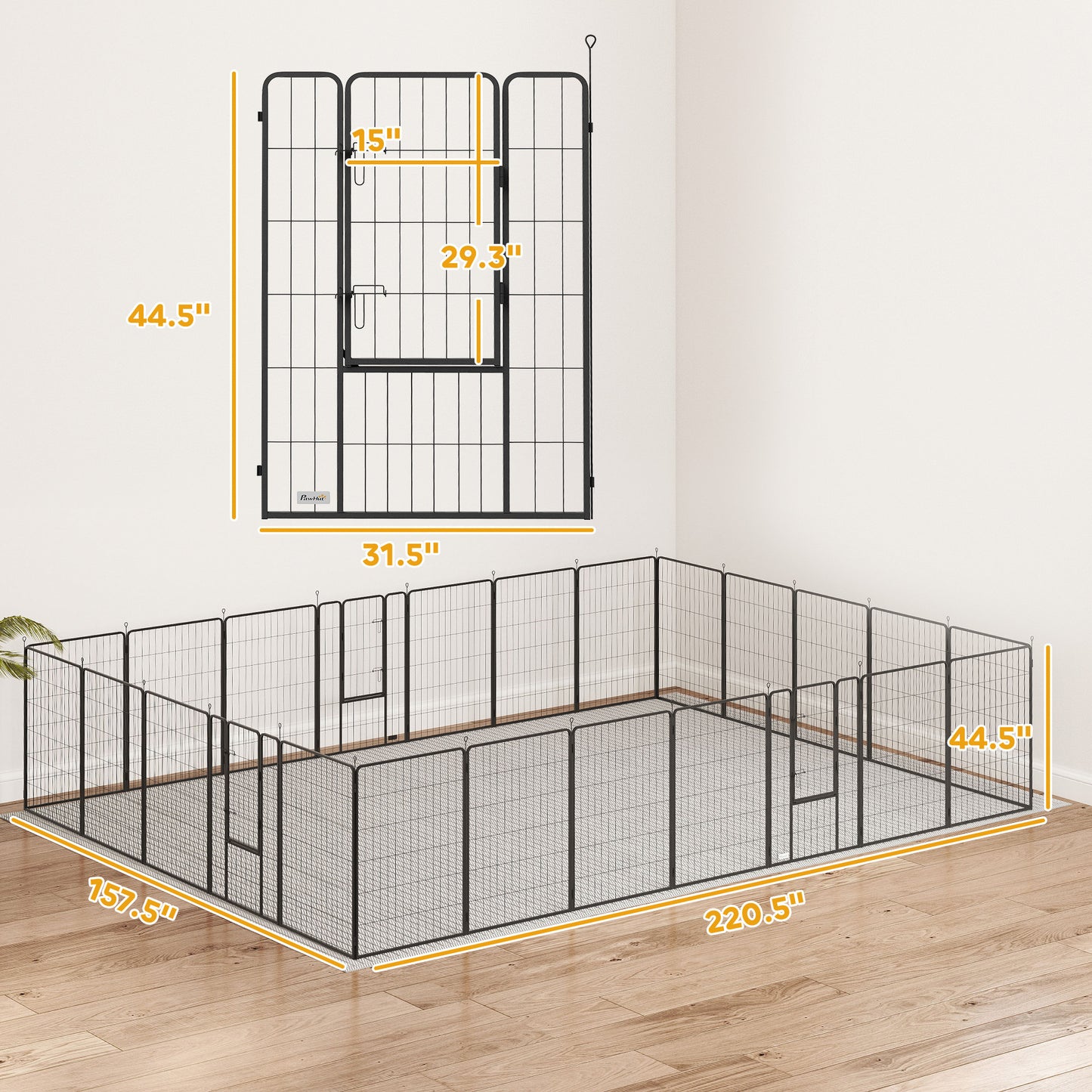 Dog Playpen For Indoor Outdoor, 24 Panels 44.5 H Puppy Playpen With Lockable Door, DIY Shape Pet Exercise Fence, Black