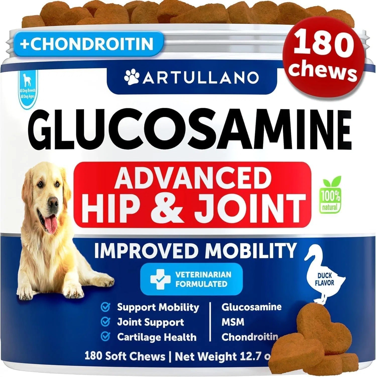 Glucosamine For Dogs Hip And Joint Supplement For Dogs With Arthritis Chews With Chondroitin Hemp Oil MSM Canine Joint Pain Relief Health Mobility Support For Large Breeds 120 Soft Treats