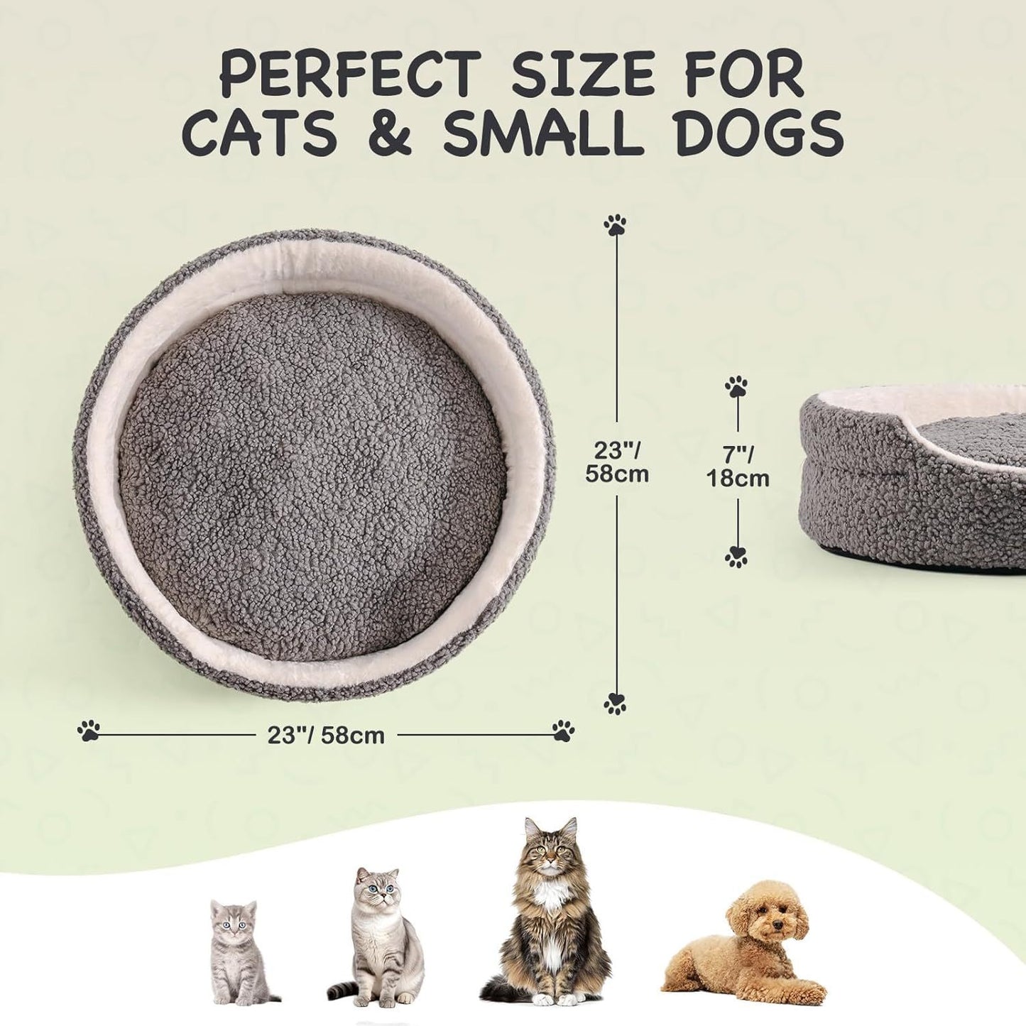 Washable Pet Bed For Small Dogs & Cats - 23x23x7 Inch Orthopedic Dog Bed With Non-Slip Bottom, Plush Round Bed For Puppies & Indoor Kittens, Grey