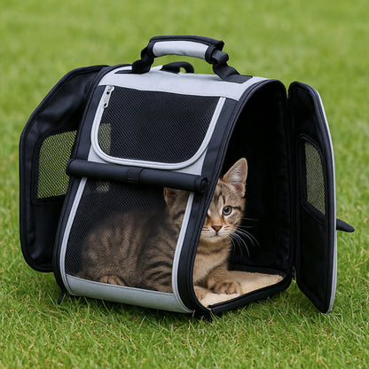 Pet Carrier Backpack, Expandable Cat Dog Carrier With Back Extension, Breathable Mesh Travel Backpack For Small Dogs Cats, Soft-Sided Pet Backpack Holds Up To 26 Lbs