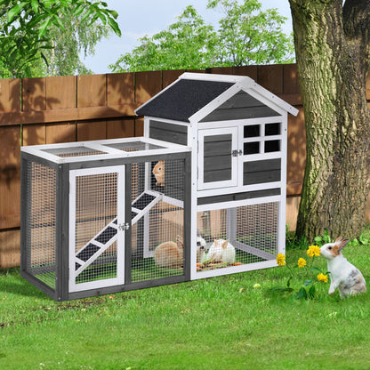 House Type With Ladder Gray Fir Wood Chicken Rabbit Cage