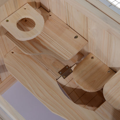 2-Tier Hamster Habitat Openable Top Front Door Shelf Ladder Stable Fir Wood Frame Nature Wood