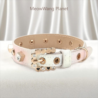 Dog Cat Collar Luxury Gemstone Pet Collar Leash Set Handcrafted Jewel Accented Necklace Style Neck Strap For Cats Small To Medium Dogs Elegant Adjustable Walking Accessory Luxury Pet Gift For Cats Dog
