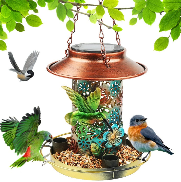 Solar Bird Feeder For Outdoors Hanging, Metal Wild Bird Feeder For Cardinals Solar Garden Lantern With S Hook As Gift For Bird Lovers