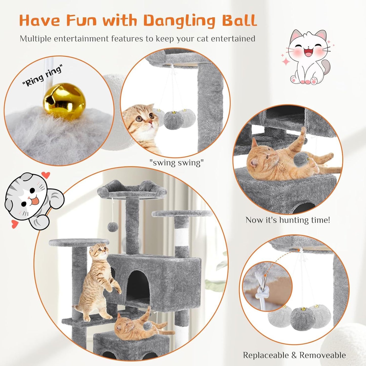 54 -Cat Tree Tower - Multi-level With Sisal Grab Post, Indoor Apartment With Ladder, Plush Toys, Rest And Play