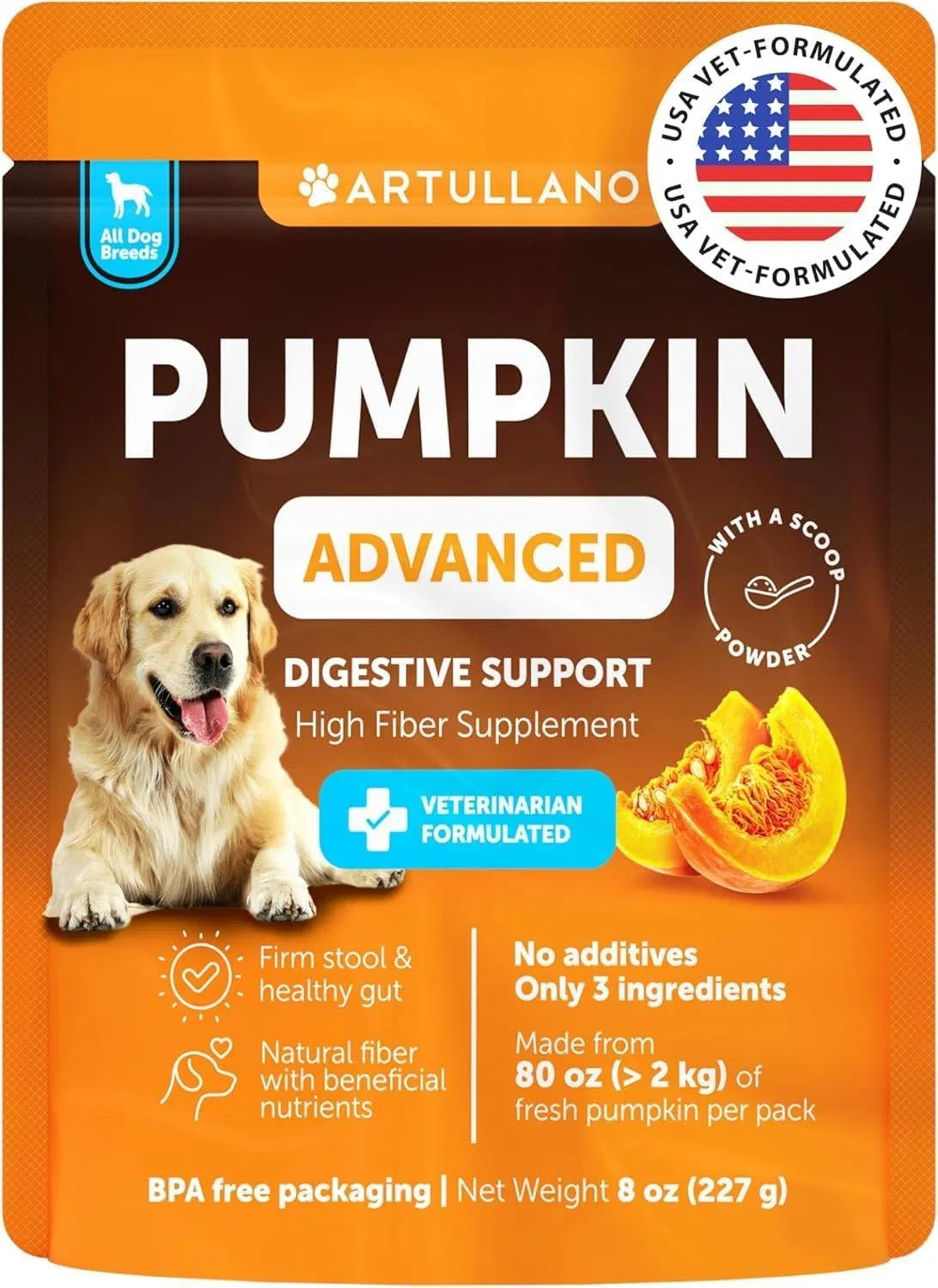 Pumpkin Powder For Dogs Digestive Support 8 OZ Fiber Supplement For Constipation For Gut Balance Healthy Skin Digestion Glands Firm Stool Poop Anti Diarrhea Gas Relief