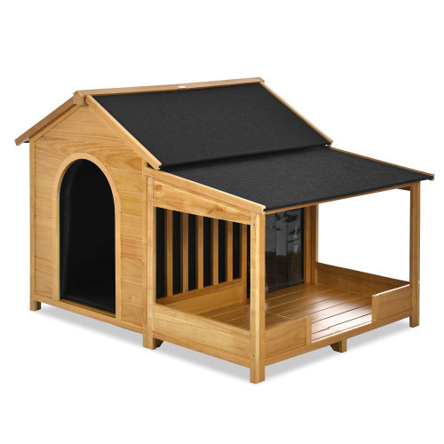 60.2  Large Outdoor Dog House With Insulated Liner For Winter Waterproof Dog Kennel For Medium & Large Dogs, Dog House With Porch And Asphalt Roof And Elevated Floor, Nature