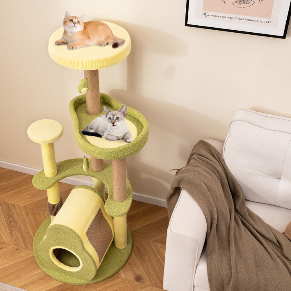 Freestanding Multi-level Avocado Cat Tower With Private Condo