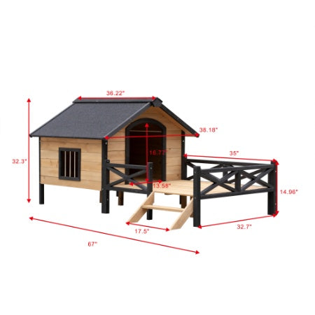 Outdoor Large Wooden Cabin House Style Wooden Dog Kennel With Porch