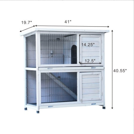 Rabbit Hutch Outdoor, 2-Story Rabbit Cage Indoor With Run, Bunny Cage With 2 Removable No-Leak Trays, Pet Cages With Non-Slip Ramp, Waterproof Roof, Fence, For Small Animals