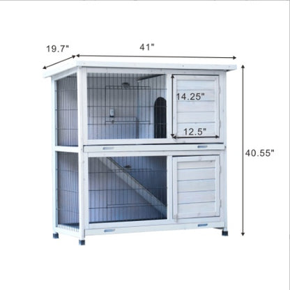 Rabbit Hutch Outdoor, 2-Story Rabbit Cage Indoor With Run, Bunny Cage With 2 Removable No-Leak Trays, Pet Cages With Non-Slip Ramp, Waterproof Roof, Fence, For Small Animals