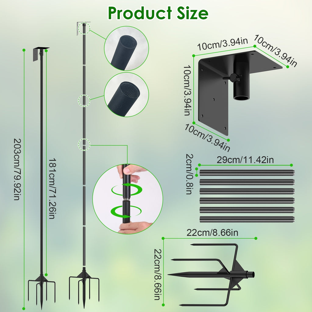 1 Set  79.92in Bird House Pole Kit Height Adjustable Bird Feeder Pole Mount Kit Heavy Duty Bird House Pole Set With 5 Prongs Base For Bird House Bird Feeder House Not Included