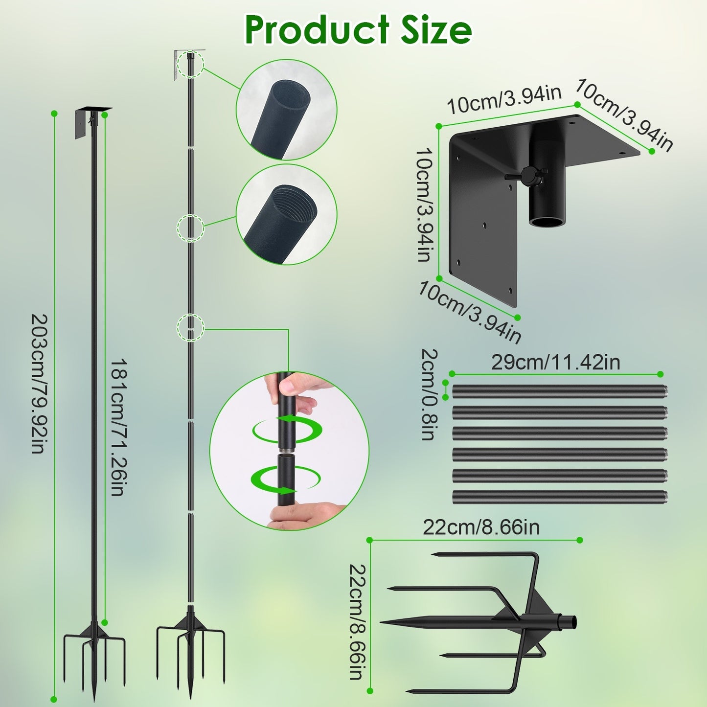 1 Set  79.92in Bird House Pole Kit Height Adjustable Bird Feeder Pole Mount Kit Heavy Duty Bird House Pole Set With 5 Prongs Base For Bird House Bird Feeder House Not Included
