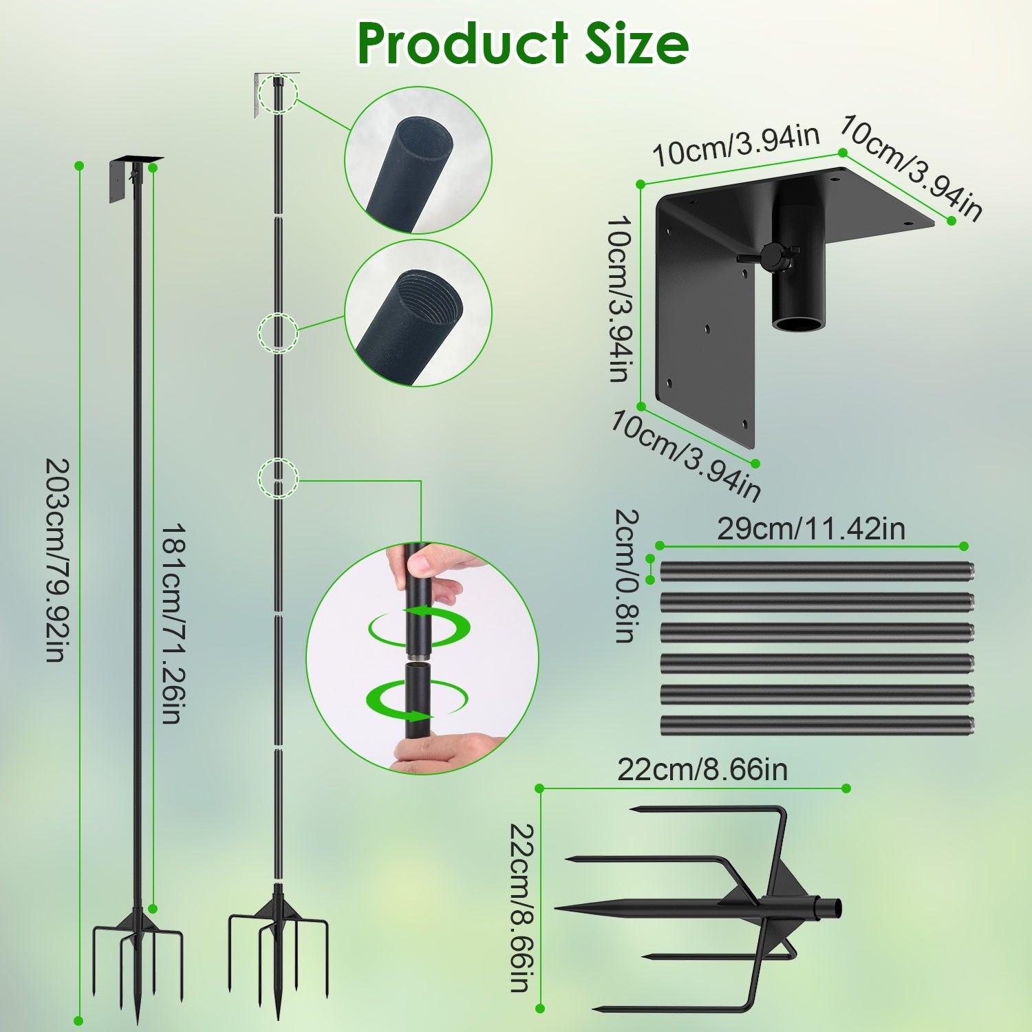 1 Set  79.92in Bird House Pole Kit Height Adjustable Bird Feeder Pole Mount Kit Heavy Duty Bird House Pole Set With 5 Prongs Base For Bird House Bird Feeder House Not Included