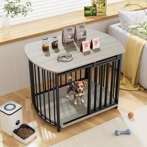 31.5 Furniture Style Dog Crate For Small And Medium Dogs, Wooden Cage Indoor Kennel Furniture, Modern Dog Crate End Table With Double-Doors