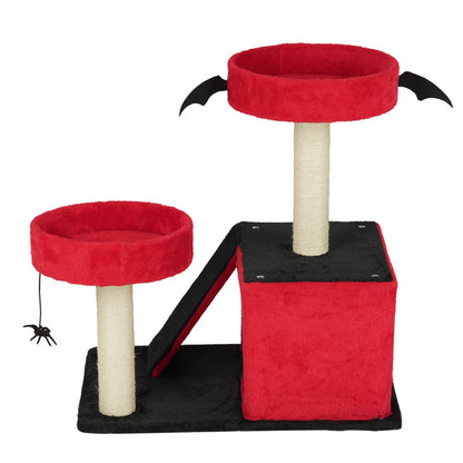 Halloween Cat Climbing Frame Gothic Cat Tree, Cat Tower With Spacious Cat Condo, 2 Padded Perches, Spider Toy, Scratching Posts, Scratching Ladder For Large Cats, Red & Black