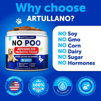 No Poo Chews For Dogs Puppy Coprophagia Stool Eating Deterrent Prevent Dog From Eating Poop Stop Eating Poop Treats With Probiotics & Enzymes Immune Digestive Gut Health Support Supplement