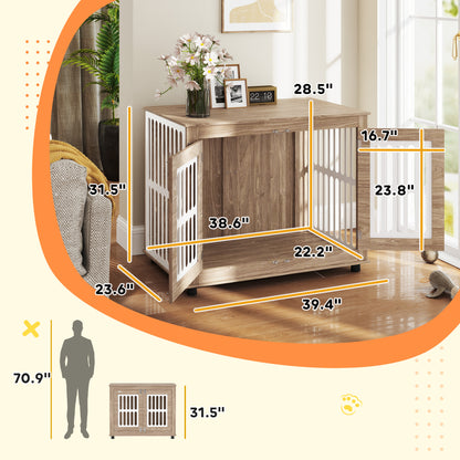 39 Dog Crate Furniture With 2 Doors, Adjustable Non-slip Foot Mats, For Large Dogs, Walnut Brown