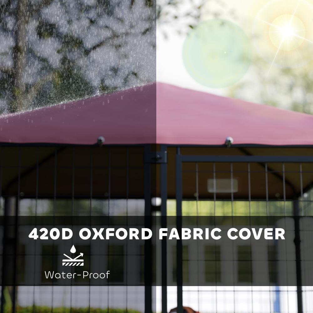 Welded Wire Outdoor Dog Kennel With 360 Rotating & 4 Levels Adjustable Bowls, Waterproof Cover, 4.6 X 4.6 X 5