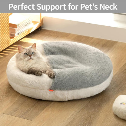 Cat Bed Cave - Washable Pet Bed With Blanket & Non-Slip Base For Cats & Small Dogs 22'' X 22'', White