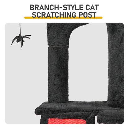 Gothic Cat Tree, Halloween Cat Tower Cat Tree With Spacious Cat Condo, Brach Shaped Scratching Post, Scratching Ladder, Spider Toy For Indoor Cats, Red & Black