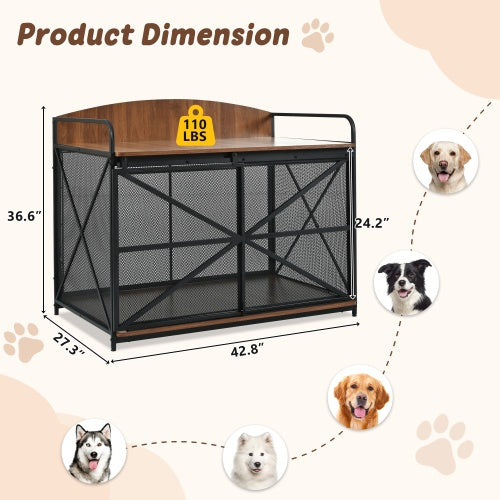42.8 Heavy Duty Large Dog Crate Furniture For Large Medium Dog, Farmhouse Wooden Dog Kennel Indoor End Table, Decorative Pet House For Large Dogs