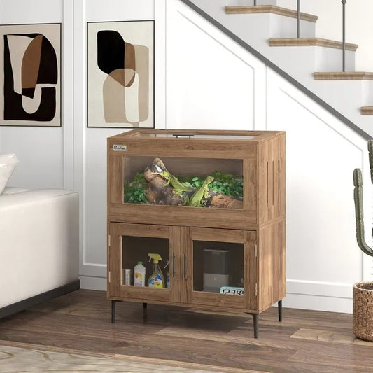 30 Gallon Stackable Reptile Tank W Storage Cabinet, Top Opening, For Bearded Dragon, Lizard, Snake, Hamster