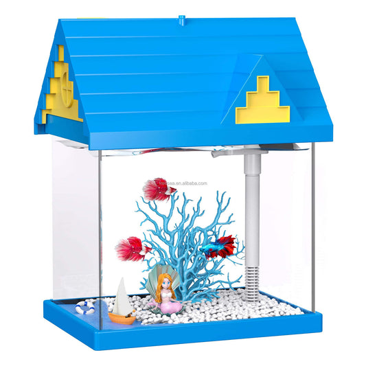 FREESEA 2-gallon Acrylic Fresh-keeping Fish Tank, Equipped With Filtration And Lighting, Suitable For Shrimp, Jellyfish, And Goldfish, Ideal For Children's Bedrooms.