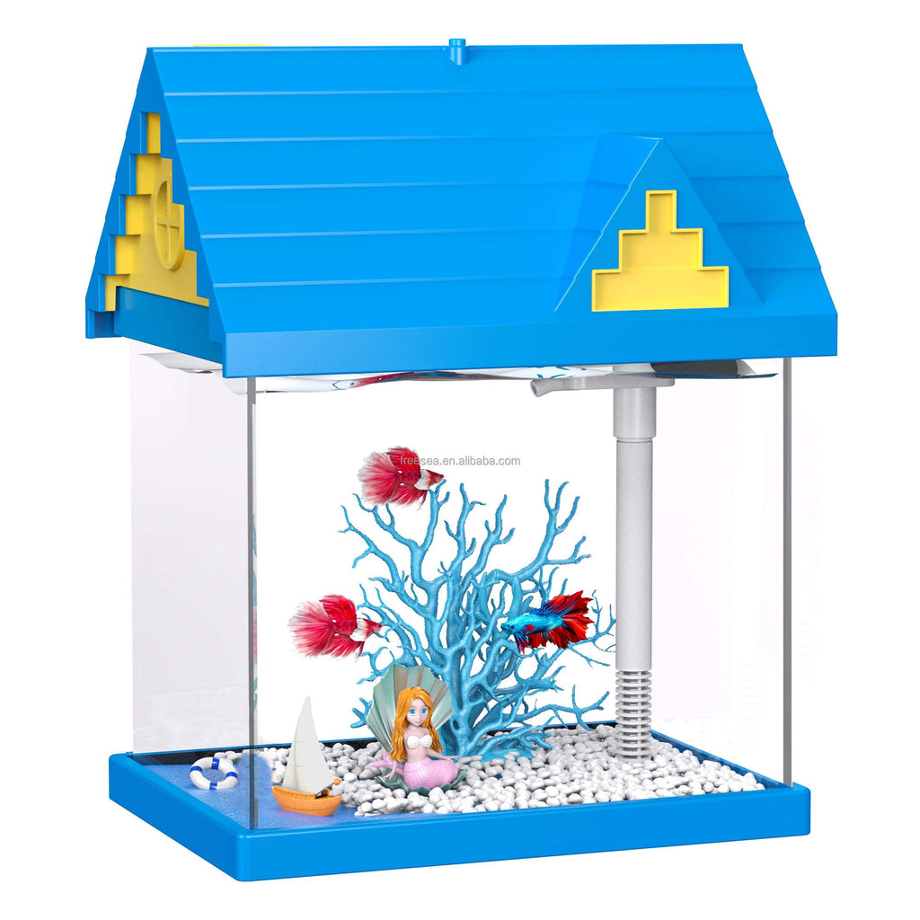 FREESEA 2-gallon Acrylic Fresh-keeping Fish Tank, Equipped With Filtration And Lighting, Suitable For Shrimp, Jellyfish, And Goldfish, Ideal For Children's Bedrooms.