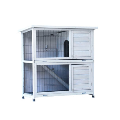 Rabbit Hutch Outdoor, 2-Story Rabbit Cage Indoor With Run, Bunny Cage With 2 Removable No-Leak Trays, Pet Cages With Non-Slip Ramp, Waterproof Roof, Fence, For Small Animals