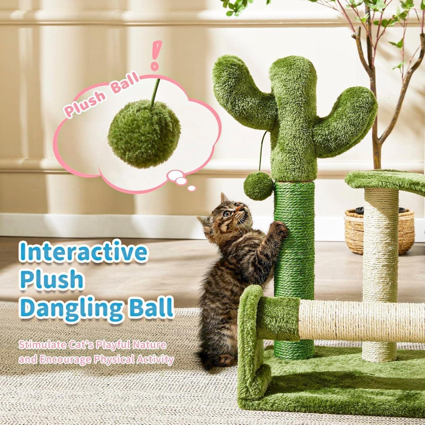 Cactus Shape Natural Sisal Rope Easy To Assemble Green Cat Scratching Post