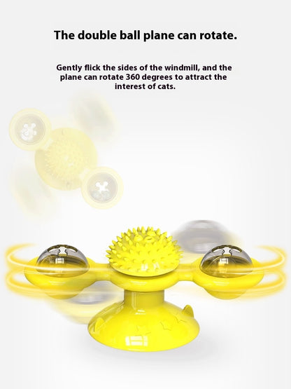 Cat Entertainment Set- Interactive Rotating Disk, Feather Teasers, Tumbler, Windmill Toy - Keeps Cats Active & Engaged