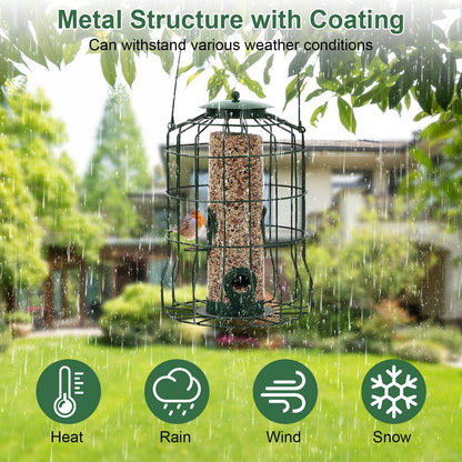 1Pc Outdoor Wild Bird Feeder Squirrel-Proof Chew-Proof Metal Hanging Seed Feeder With 4 Feeding Port For Small Songbirds