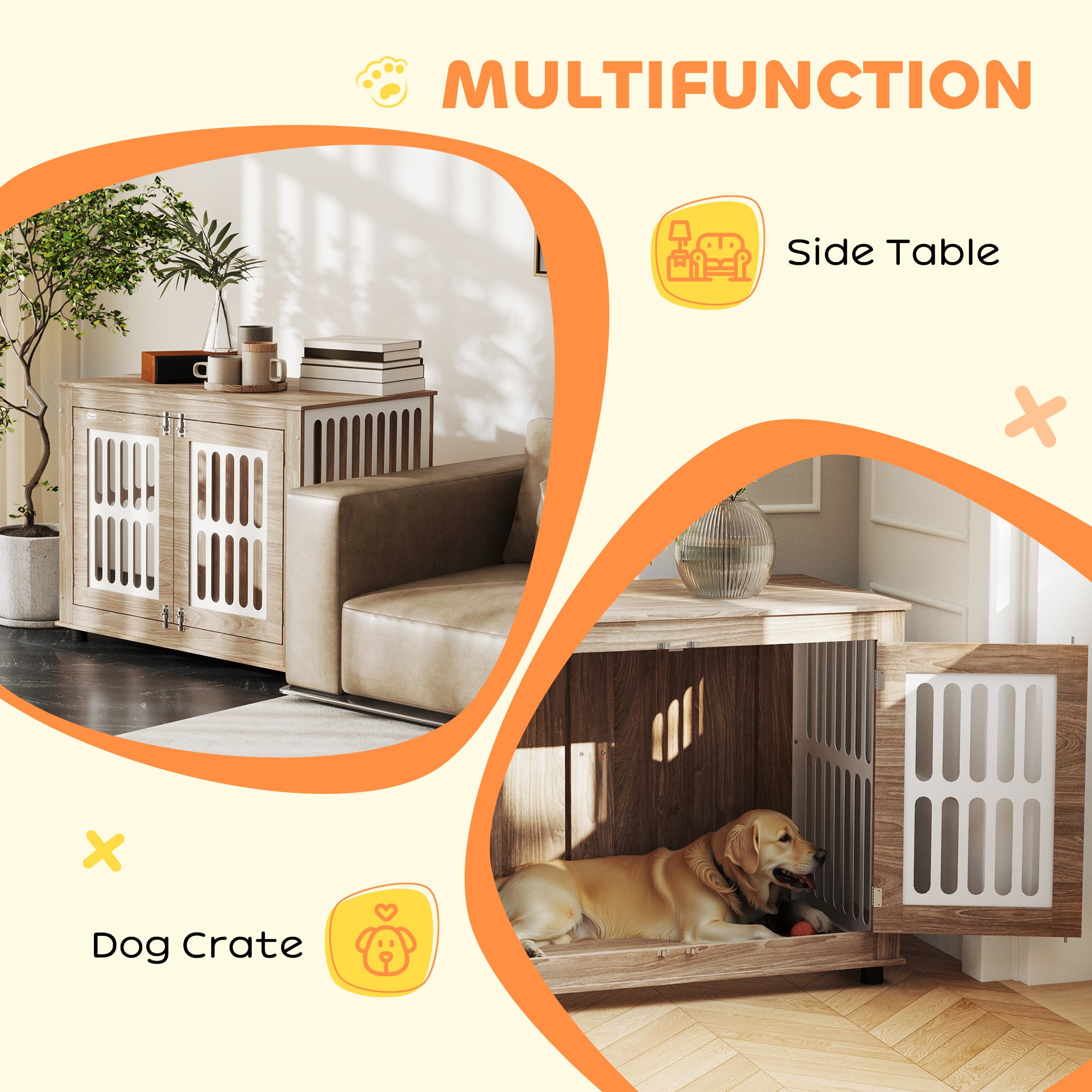 39 Dog Crate Furniture With 2 Doors, Adjustable Non-slip Foot Mats, For Large Dogs, Walnut Brown