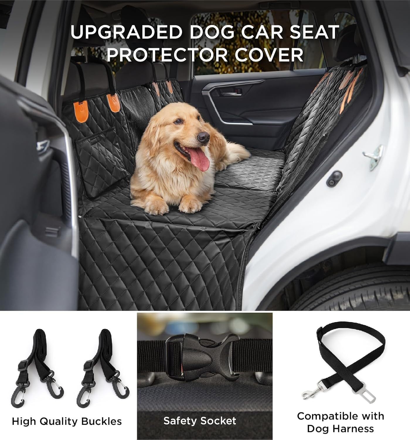 Made4Pets Pet Dog Car Back Seat Cover Back Seat Extension Pad Can Bear 400 Pounds Waterproof And Non-slip Dog Car Hammock Eight-layer Hard Bottom With PE Foam Easy To Install And Clean
